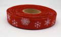 Printed Christmas ribbon - 5/8' - Flakes - Red